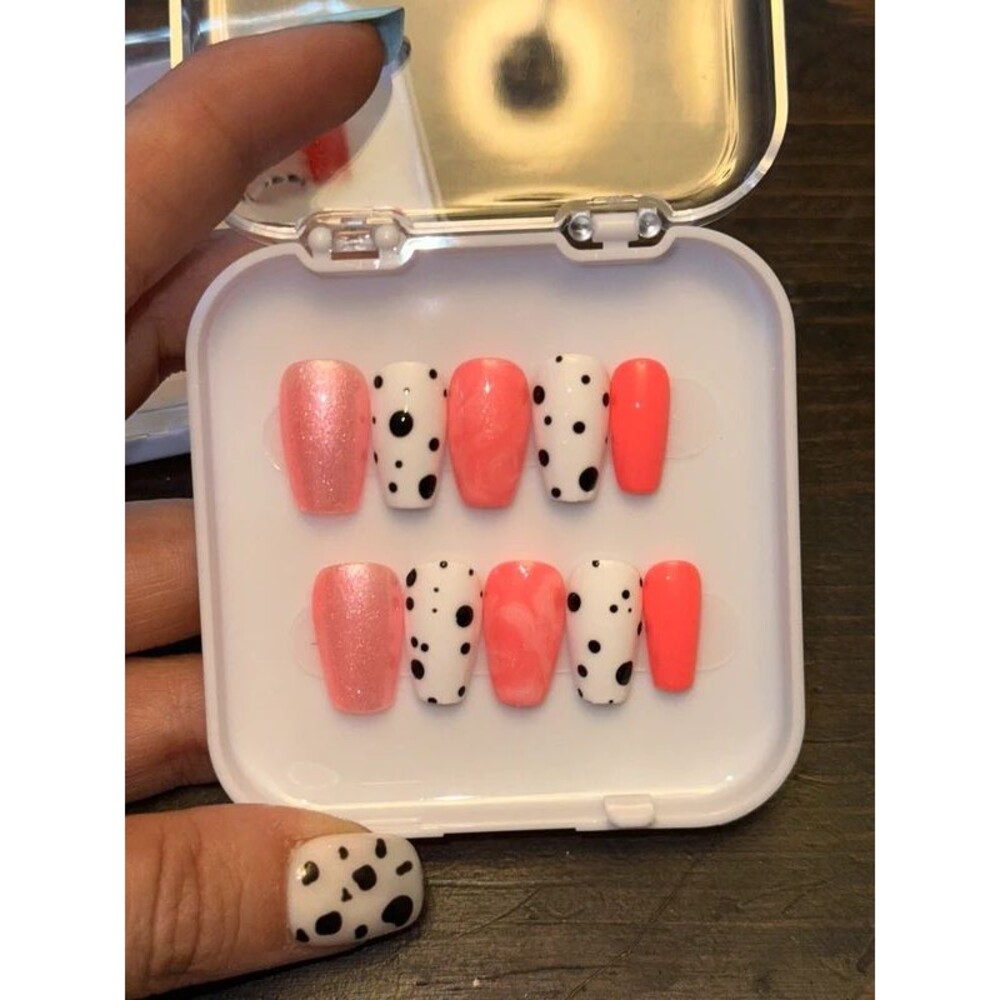 Pink Cowprint Square Press On Nails Size Medium
